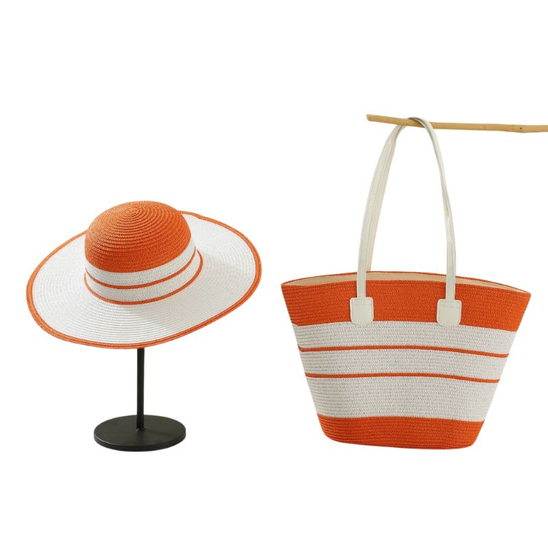 Handmade Designer Beach Straw Hat and Bag Set for Women