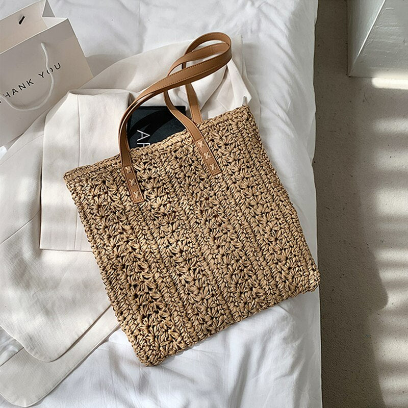 Handmade Square Straw Beach Bag