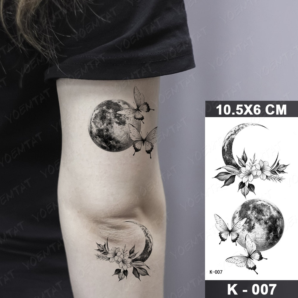 Waterproof Temporary Tattoo Stickers Black Butterfly Rose Transfer Flash Tatoo Women Sexy Neck Hand Chest  Body Art Fake Tattoos