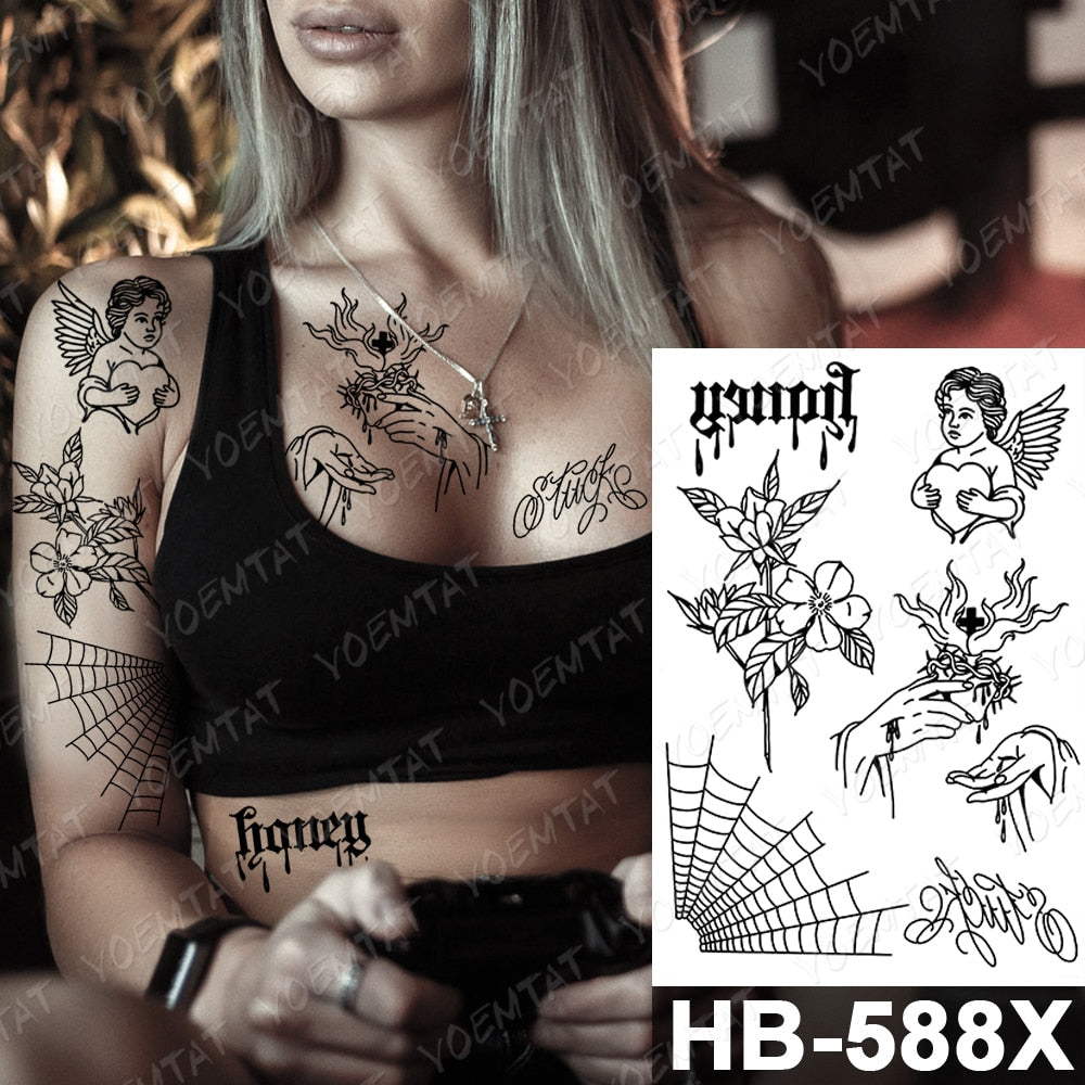 Waterproof Temporary Tattoo Stickers Fox Cat  Anime Kawaii Flash Tatoo Women Men Cute Pink Japanese Body Art Fake Sleeve Tattoos