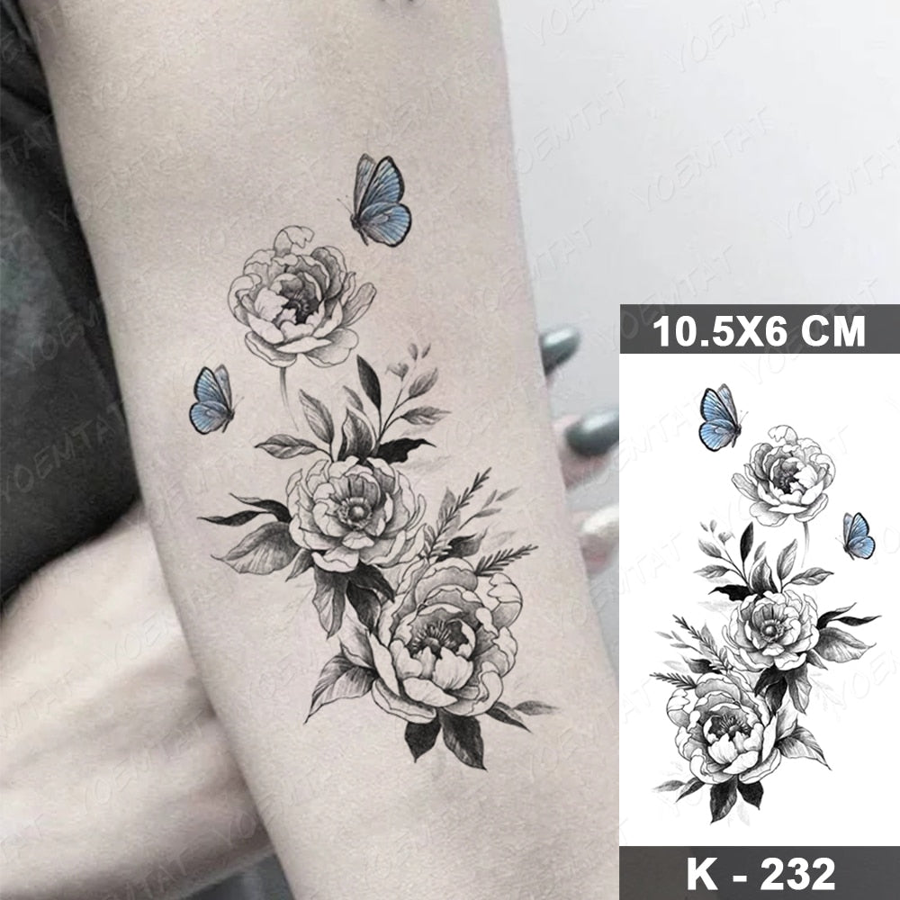 Waterproof Temporary Tattoo Stickers Black Butterfly Rose Transfer Flash Tatoo Women Sexy Neck Hand Chest  Body Art Fake Tattoos