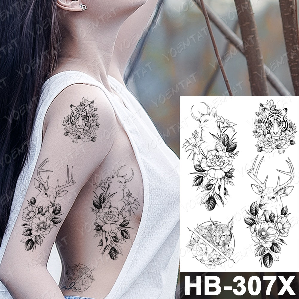 Waterproof Temporary Tattoo Stickers Fox Cat  Anime Kawaii Flash Tatoo Women Men Cute Pink Japanese Body Art Fake Sleeve Tattoos