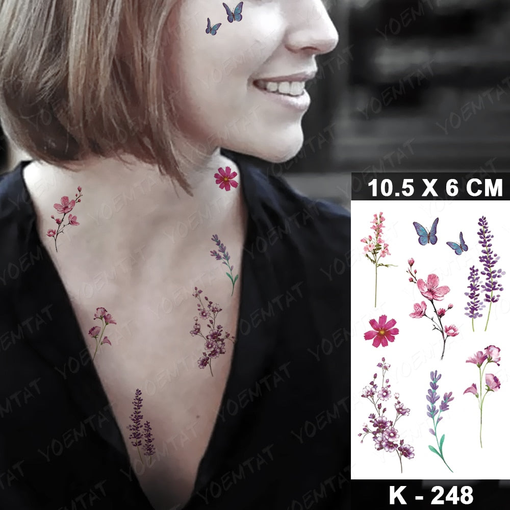 Waterproof Temporary Tattoo Stickers Black Butterfly Rose Transfer Flash Tatoo Women Sexy Neck Hand Chest  Body Art Fake Tattoos