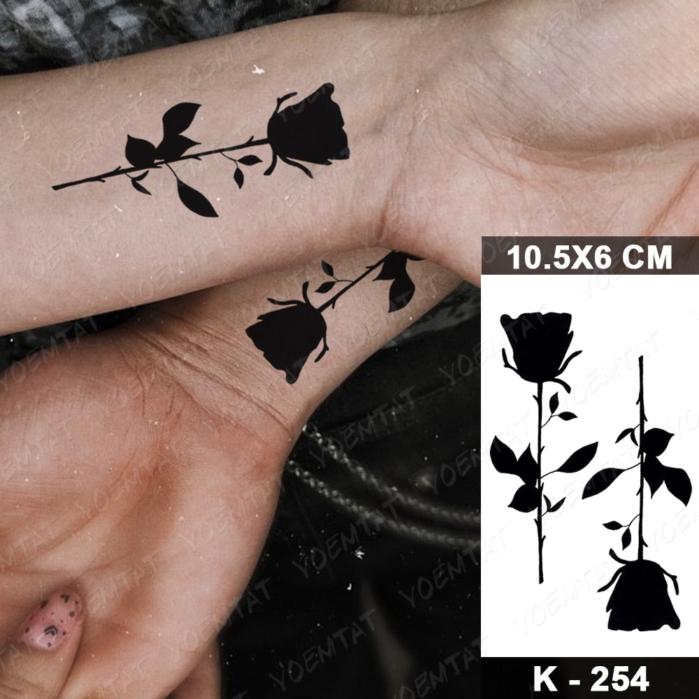 Waterproof Temporary Tattoo Stickers Black Butterfly Rose Transfer Flash Tatoo Women Sexy Neck Hand Chest  Body Art Fake Tattoos