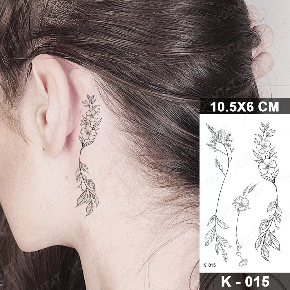 Waterproof Temporary Tattoo Stickers Black Butterfly Rose Transfer Flash Tatoo Women Sexy Neck Hand Chest  Body Art Fake Tattoos