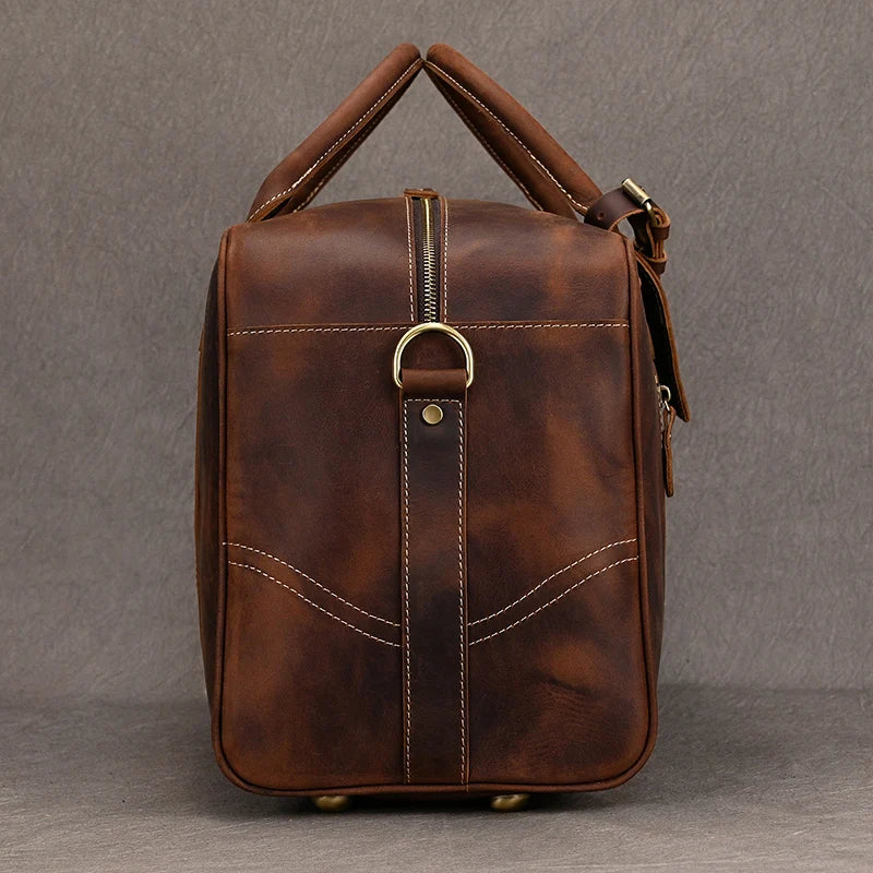 Handcrafted Crazy Horse Leather Travel Duffle