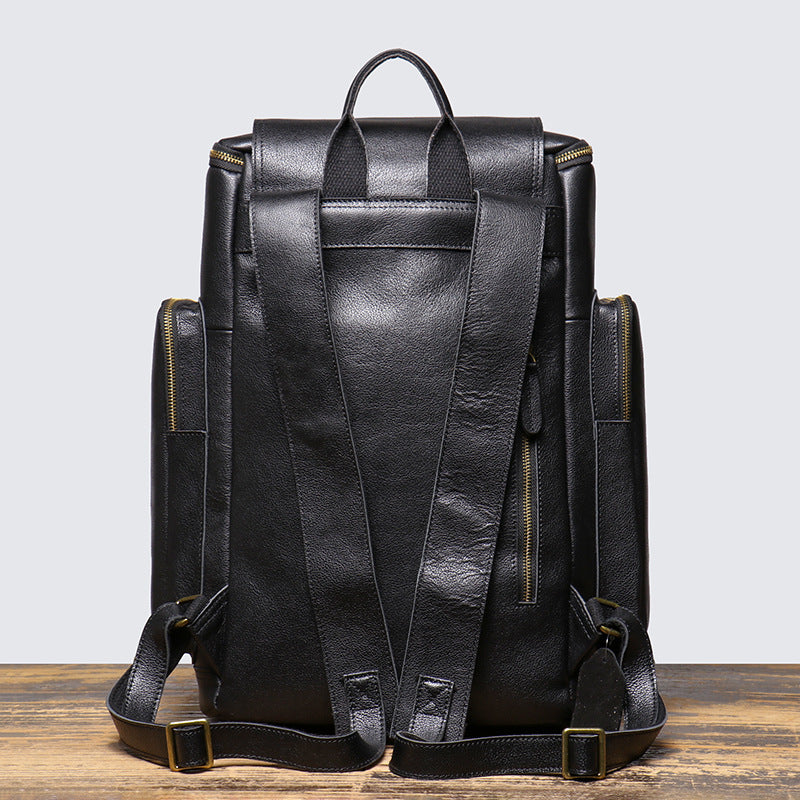 Cowhide Leather Backpack – High-Capacity Men’s Travel, Hiking & Laptop Satchel Bag