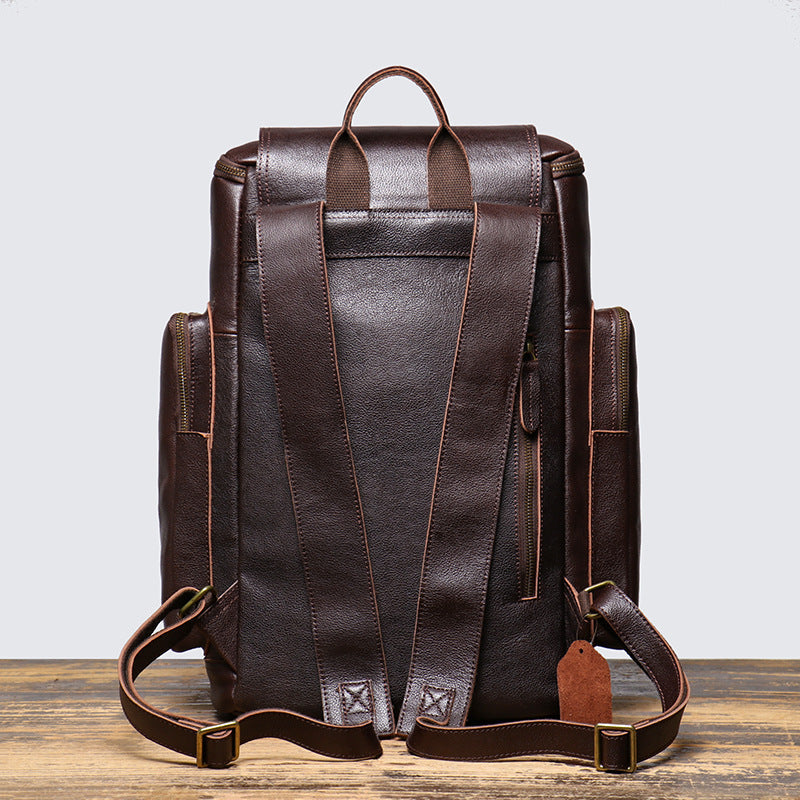 Cowhide Leather Backpack – High-Capacity Men’s Travel, Hiking & Laptop Satchel Bag