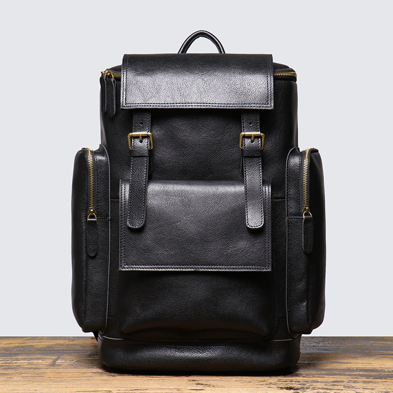 Cowhide Leather Backpack – High-Capacity Men’s Travel, Hiking & Laptop Satchel Bag