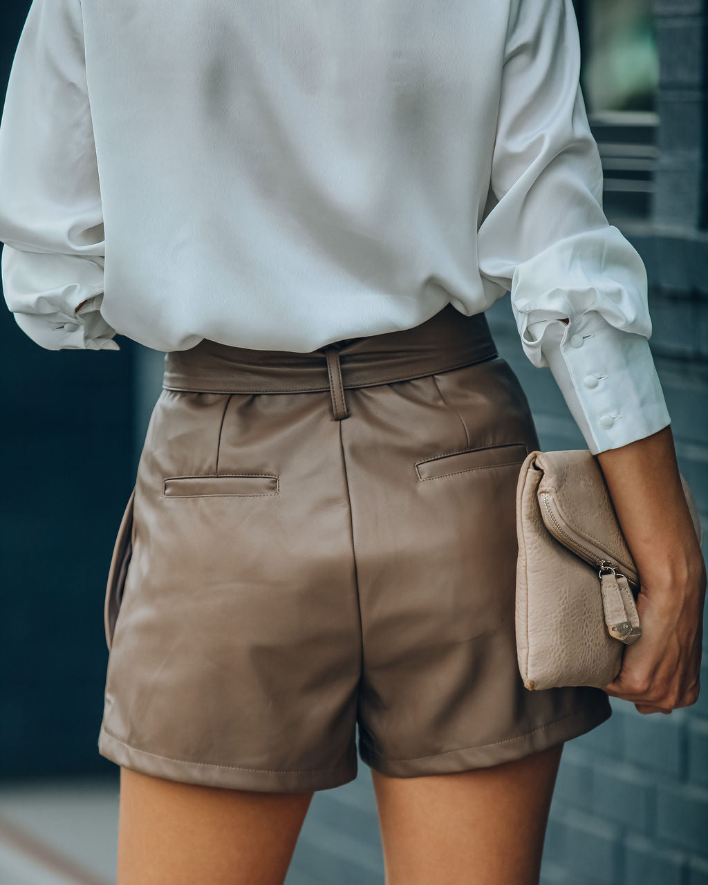 Night Fever Pocketed High Rise Faux Leather Shorts - Mocha