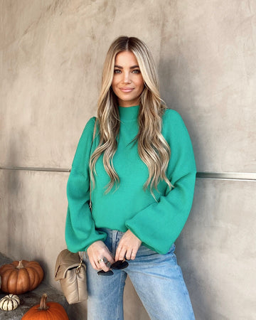 Russ Mock Neck Ribbed Sweater - Green