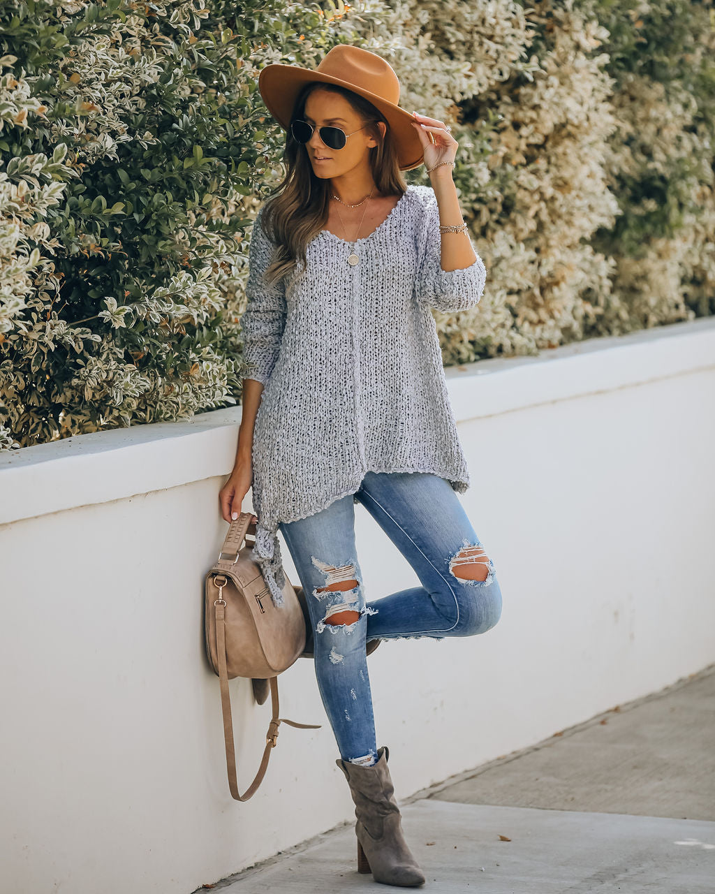 Sealed With A Bow Chunky Knit Sweater - Grey