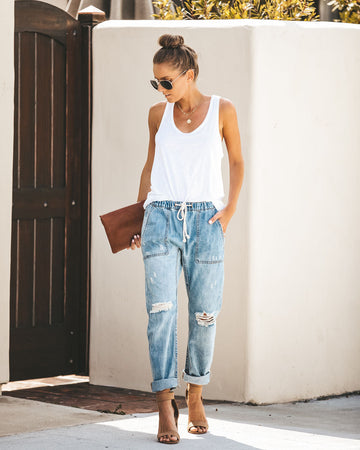 Gather 'Round Distressed Pocketed Denim Joggers