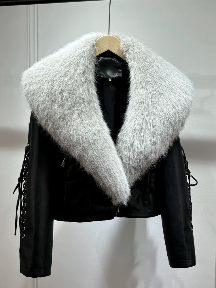 Women Vintage Loose Washed Faux Leather Short Zipper Jacket Coats