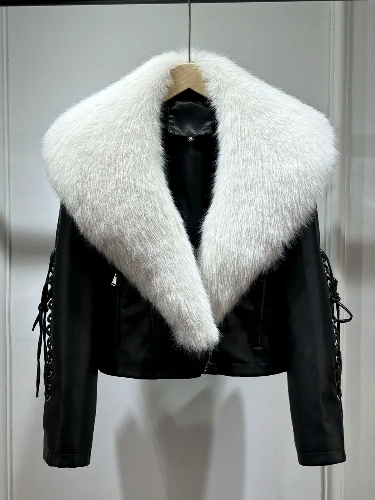 Women Vintage Loose Washed Faux Leather Short Zipper Jacket Coats