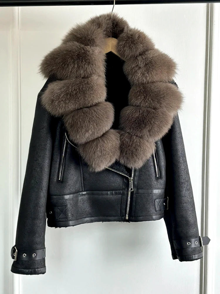 Fashion Women Faux Leather Jacket Winter Coat