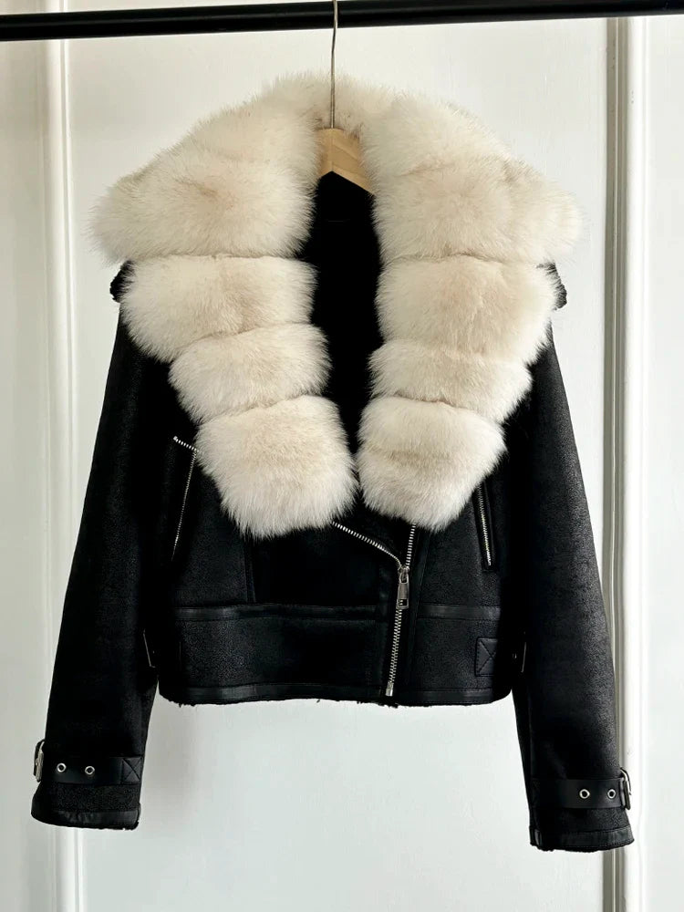 Fashion Women Faux Leather Jacket Winter Coat