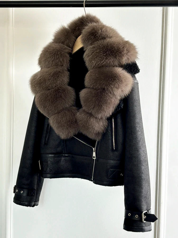 Fashion Women Faux Leather Jacket Winter Coat