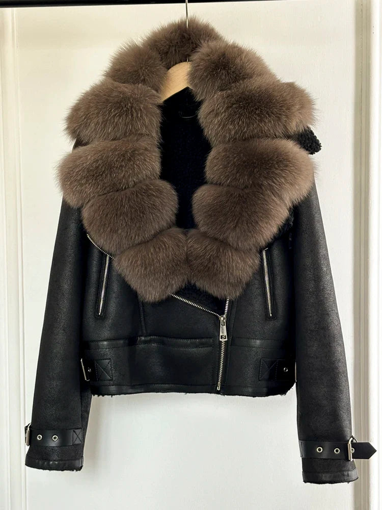 Fashion Women Faux Leather Jacket Winter Coat