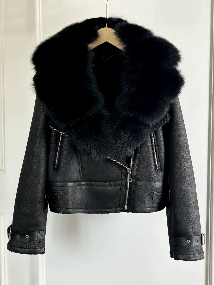 Fashion Women Faux Leather Jacket Winter Coat