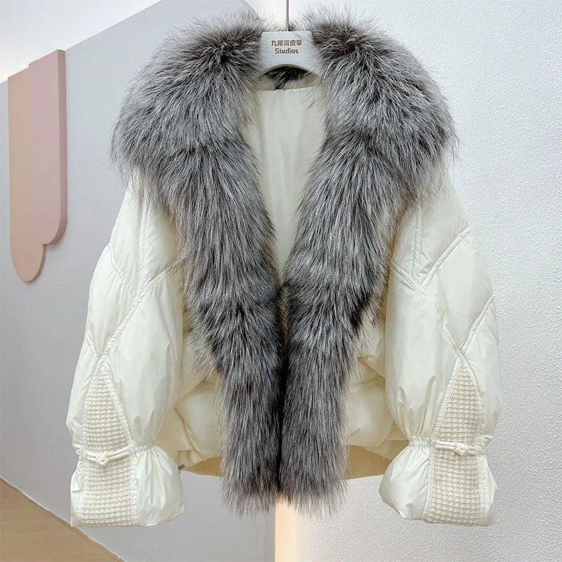 Winter Women Faux Fur Collar Short  Down Coat