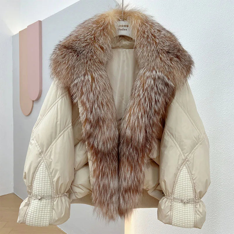 Winter Women Faux Fur Collar Short  Down Coat