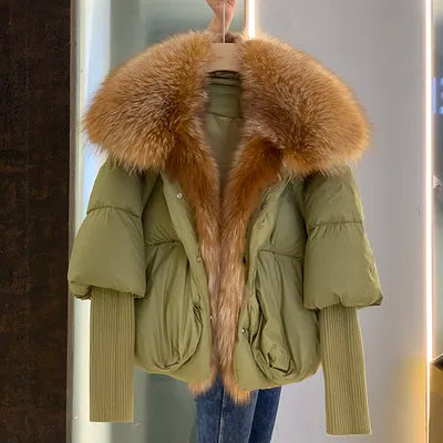 Fashion Winter Fox Fur Collar Women Warm Short Jacket Outerwear