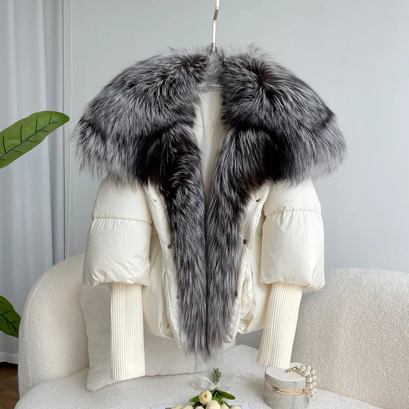 Fashion Winter Fox Fur Collar Women Warm Short Jacket Outerwear