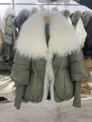 Fashion Winter Fox Fur Collar Women Warm Short Jacket Outerwear