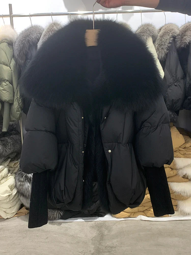 Fashion Winter Fox Fur Collar Women Warm Short Jacket Outerwear