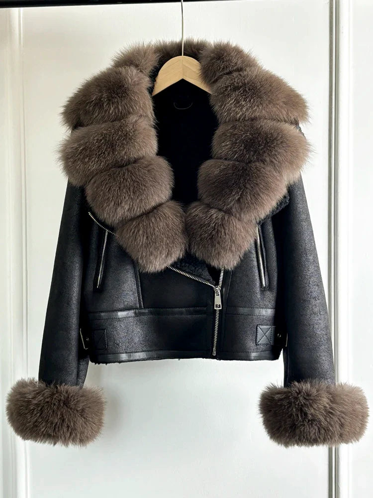 Fashion Winter Women Faux Fur Leather Jacket Coats