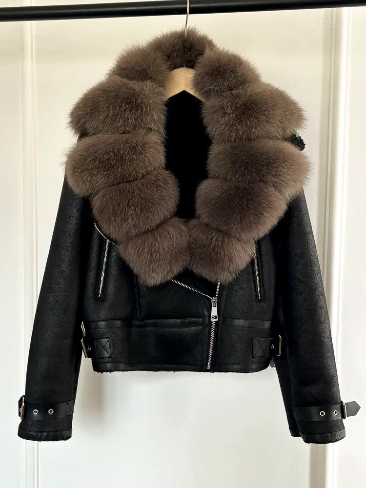 Fashion Winter Women Faux Fur Leather Jacket Coats