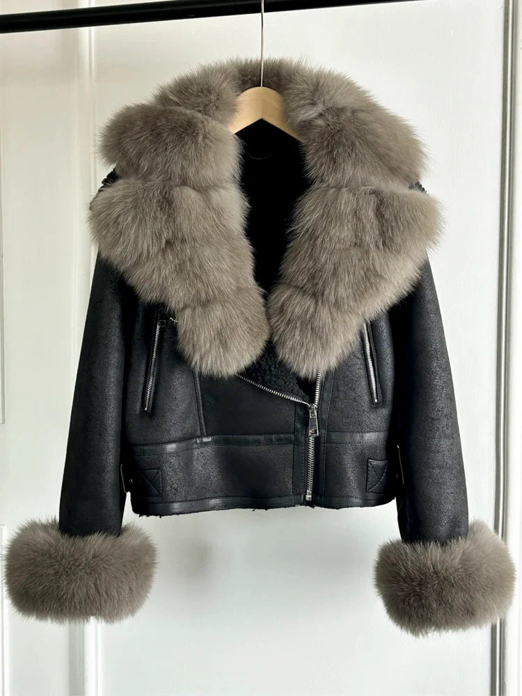 Fashion Winter Women Faux Fur Leather Jacket Coats