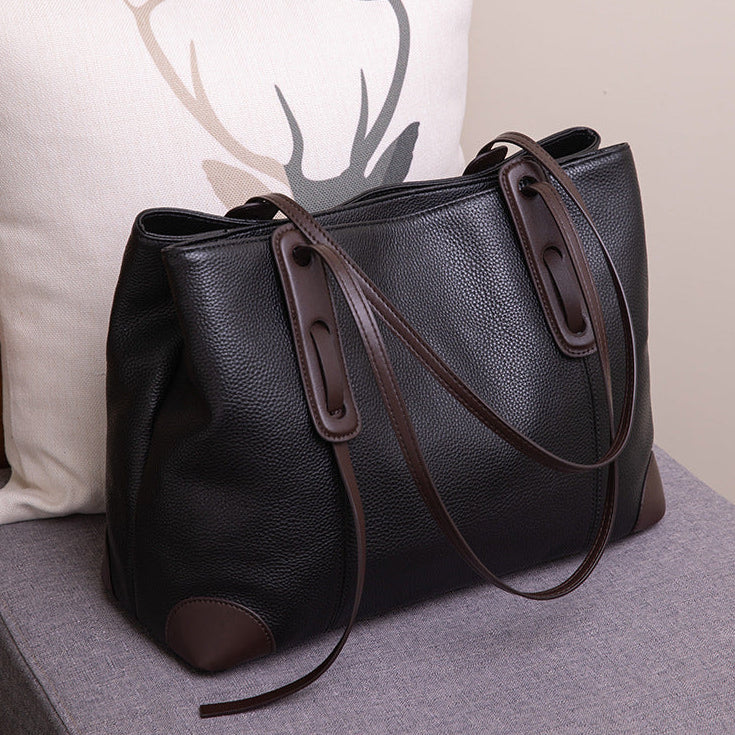 Luxury Soft Cowhide Leather Tote Bag - Women's Shoulder Handbag