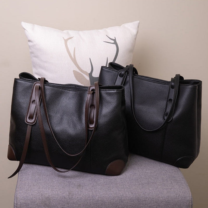 Luxury Soft Cowhide Leather Tote Bag - Women's Shoulder Handbag