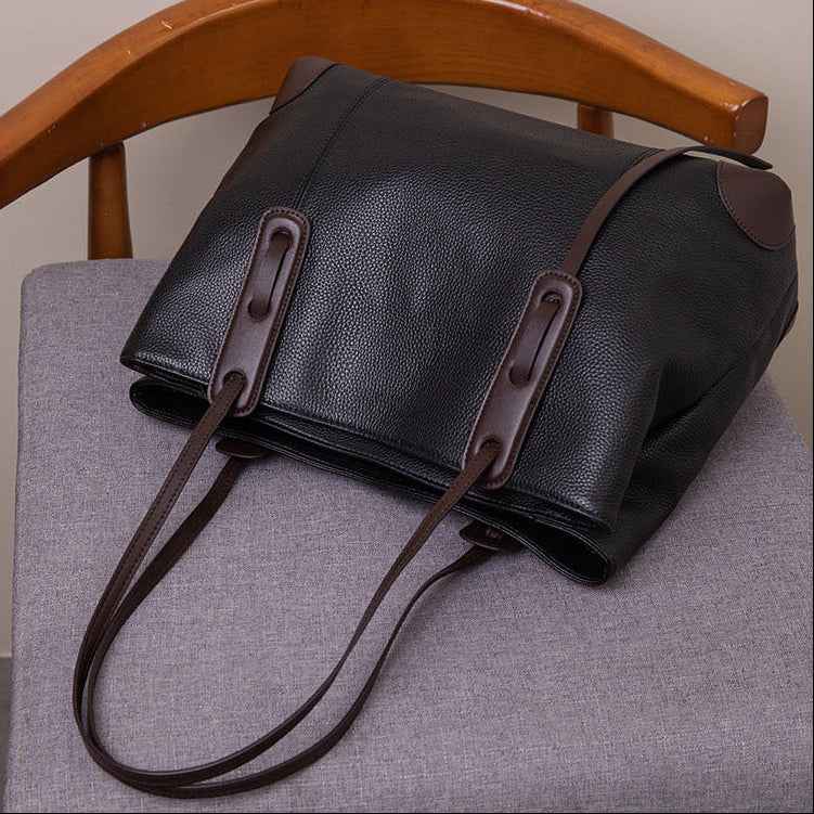 Luxury Soft Cowhide Leather Tote Bag - Women's Shoulder Handbag