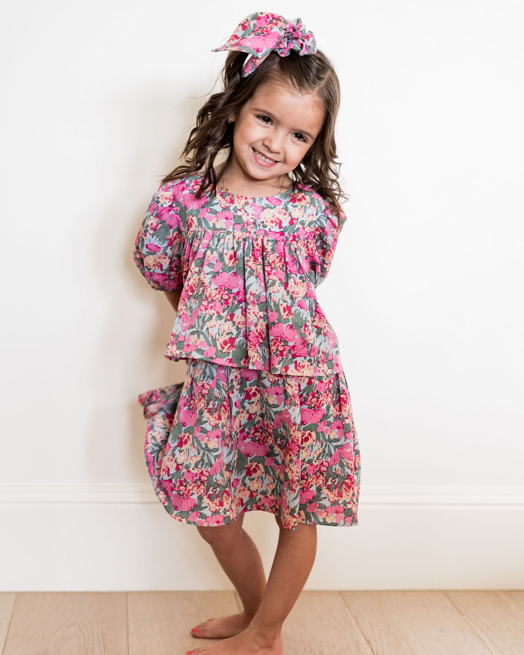 Mini - Layton Floral Puff Sleeve Tiered Dress