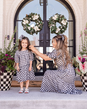 Mini - Winifred Puff Sleeve Gingham Babydoll Dress