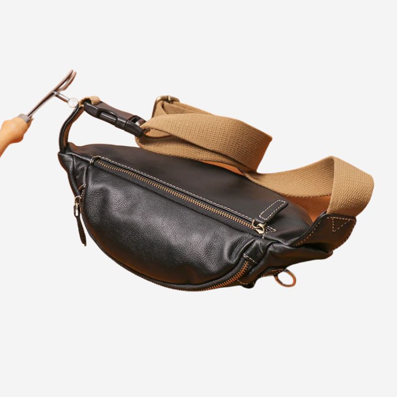 Men's Genuine Leather Chest Bag Outdoor Sports Waist Bag