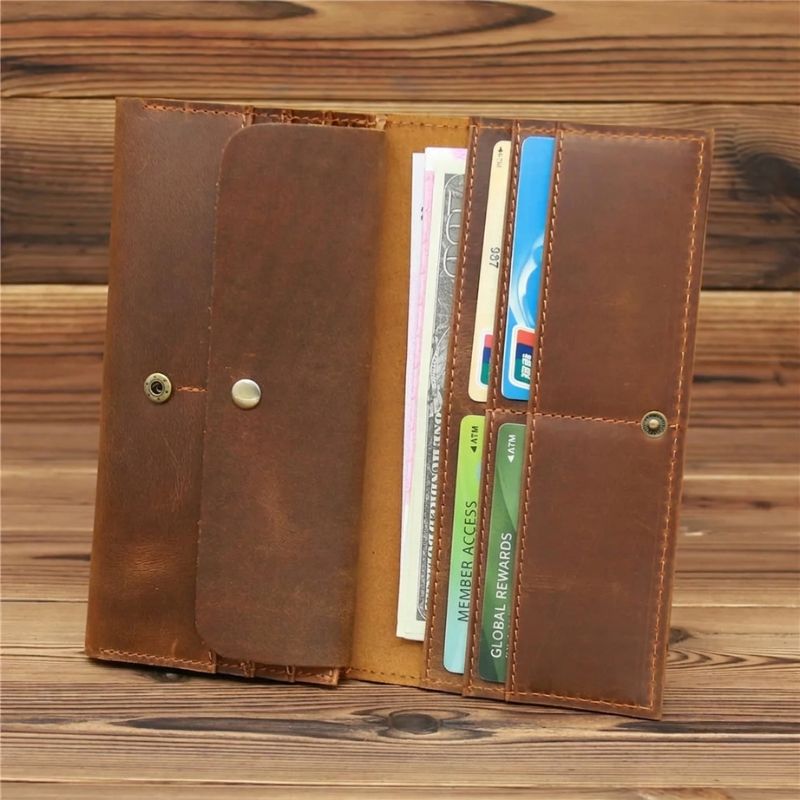 Men's Vintage Pull-Up Leather Long Wallet - Large Capacity Cowhide Clutch