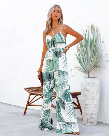Mexico City Pocketed Palm Print Jumpsuit