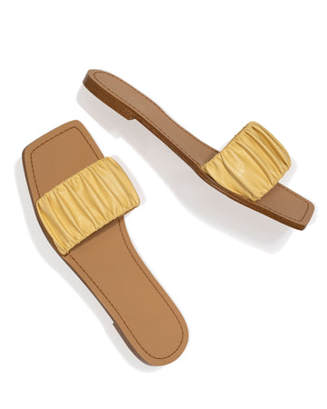 Mila Ruched Square Toe Sandal - Lemon