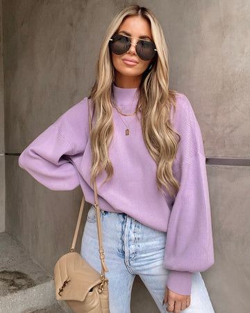 Russ Mock Neck Ribbed Sweater - Lavender