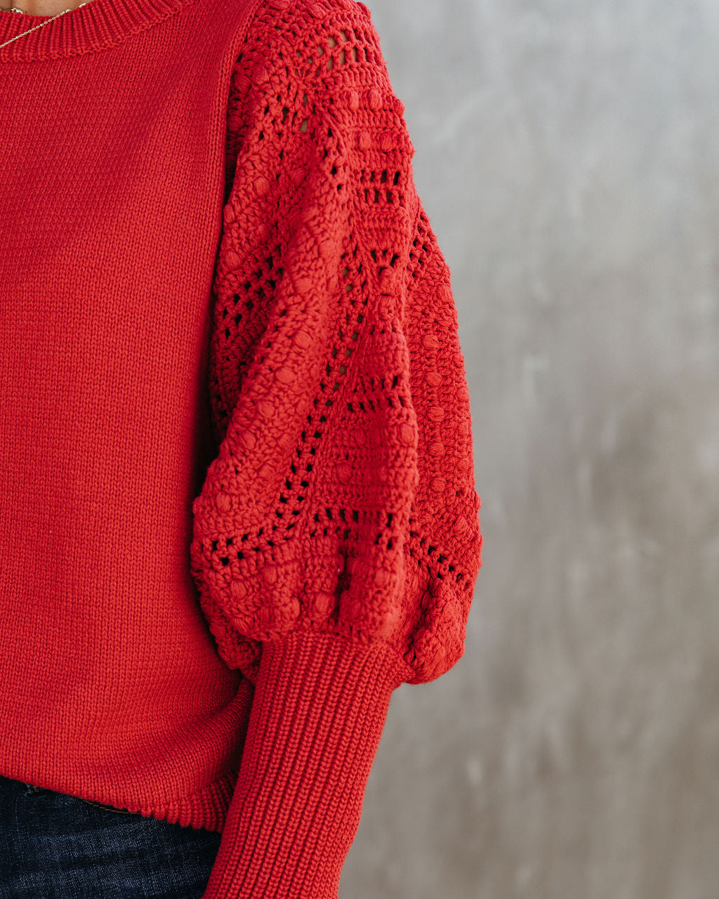 Naveen Cotton Blend Crochet Sleeve Sweater - Rust