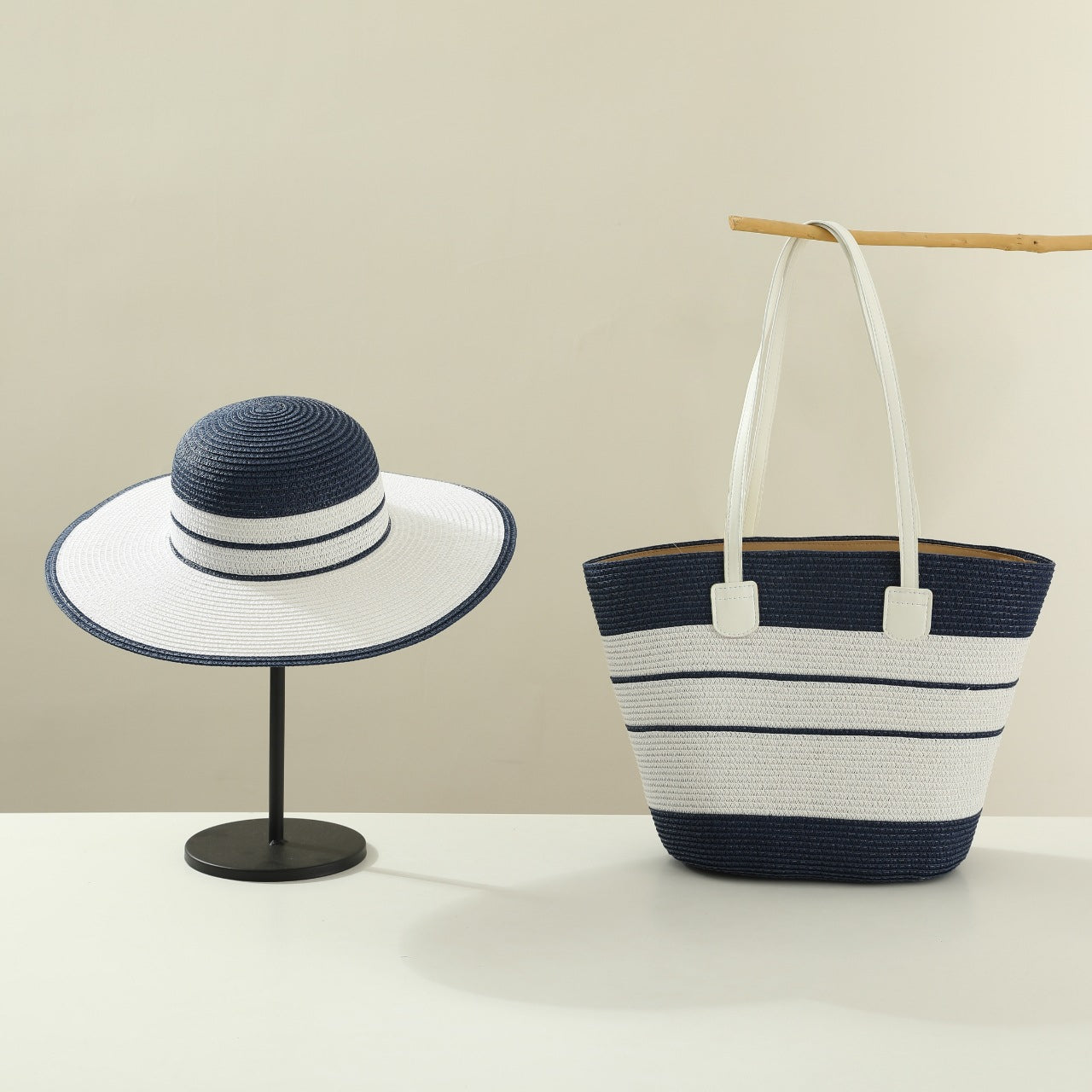 Handmade Designer Beach Straw Hat and Bag Set for Women