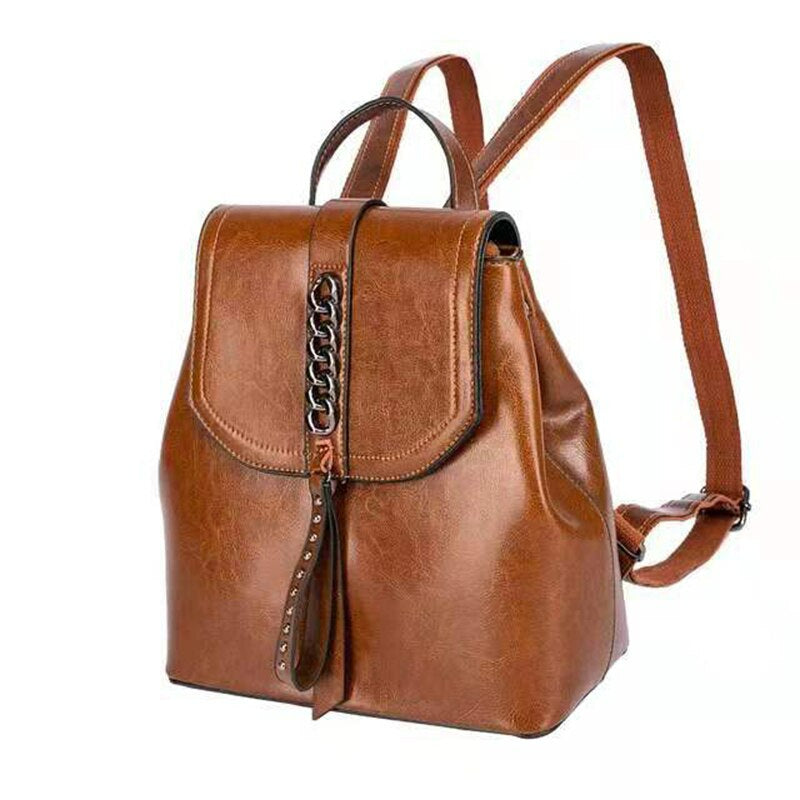 New Oil Wax Cowhide Women Rucksack