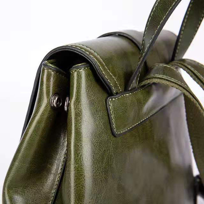 New Oil Wax Cowhide Women Rucksack
