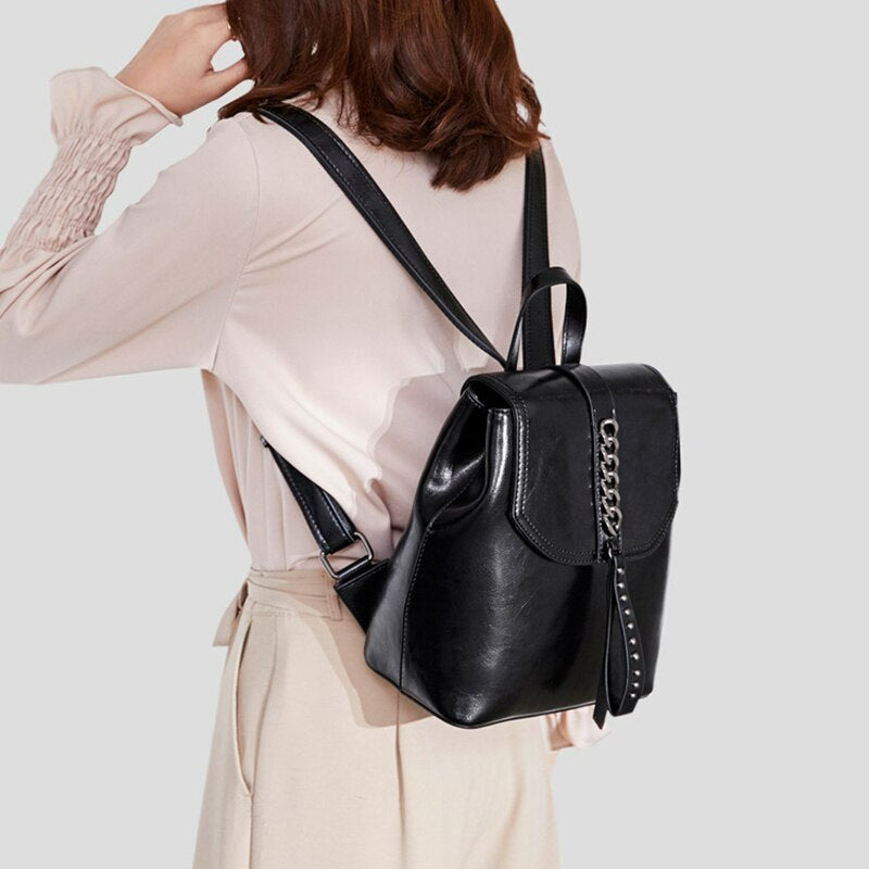 New Oil Wax Cowhide Women Rucksack