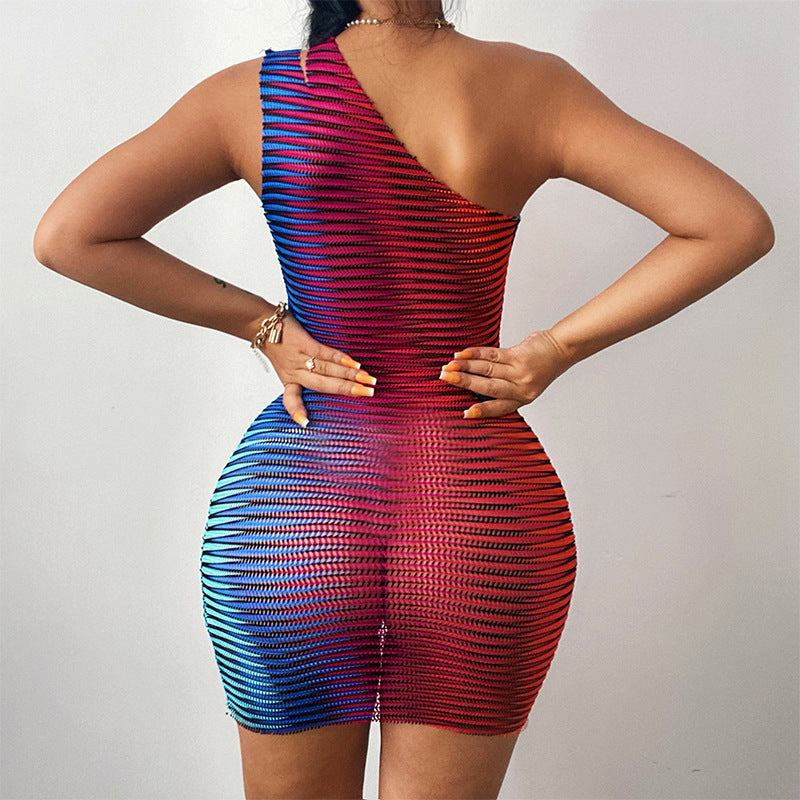 Sexy One Shoulder Sleeveless Bodycon Short Dresses-Sexy Dresses-Free Shipping at meselling99