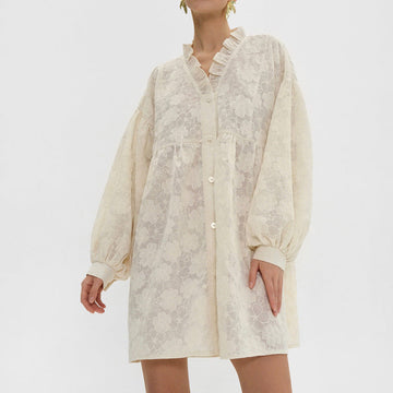 Sweetheart Jacquard Lace Shirt Dresses